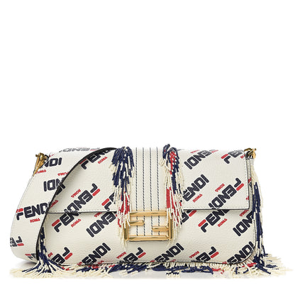 Fendi X FILA Calfskin Mania Fringe Baguette White 1 of 8