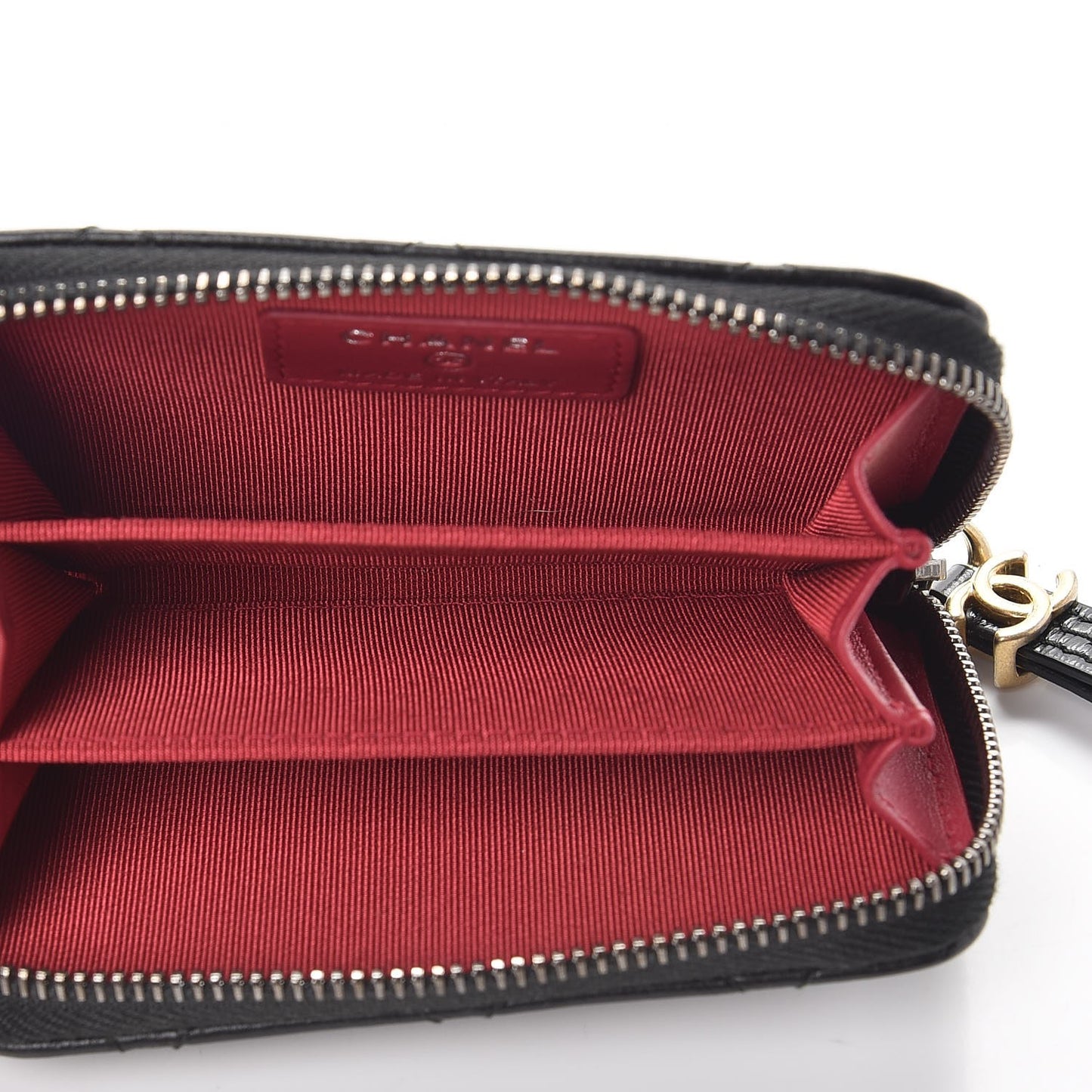 Aged Calfskin Quilted Gabrielle Zip Around Coin Purse Wallet Black