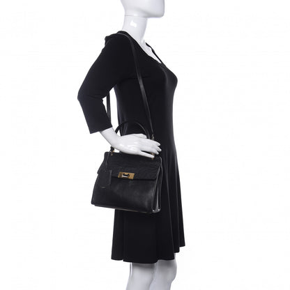 Balenciaga Calfskin Ostrich Trimmed Le Dix Cartable S Bag Black 3 of 16
