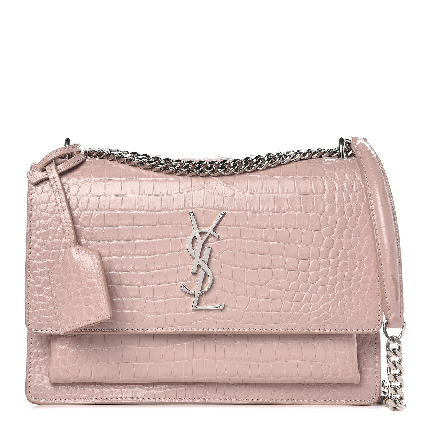 Calfskin Crocodile Embossed Medium Monogram Sunset Powder Pink