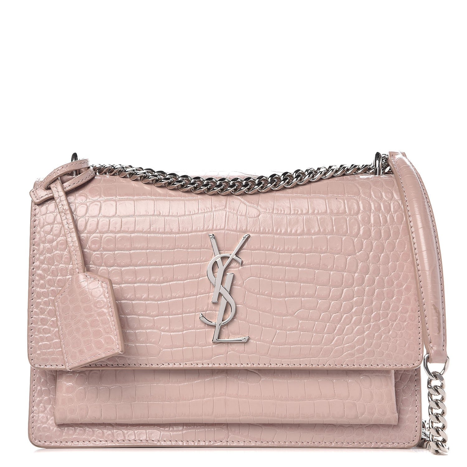 Saint Laurent Calfskin Crocodile Embossed Medium Monogram Sunset Powder Pink 1 of 10