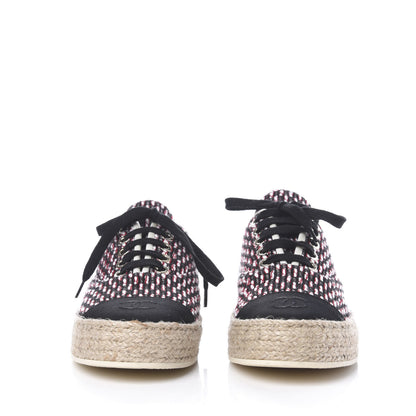 Chanel Tweed Grosgrain Lace Up Espadrilles 36 Red White Black 2 of 10