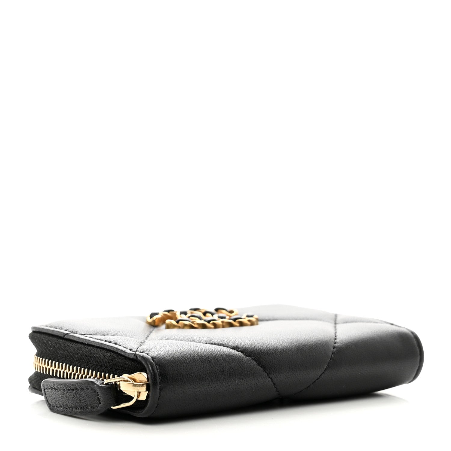Chanel Lambskin Quilted Chanel 19 Zip Around Coin Purse Wallet Black 4 of 7