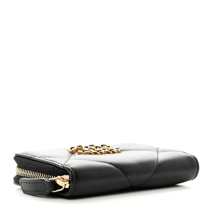 Chanel Lambskin Quilted Chanel 19 Zip Around Coin Purse Wallet Black 4 of 7