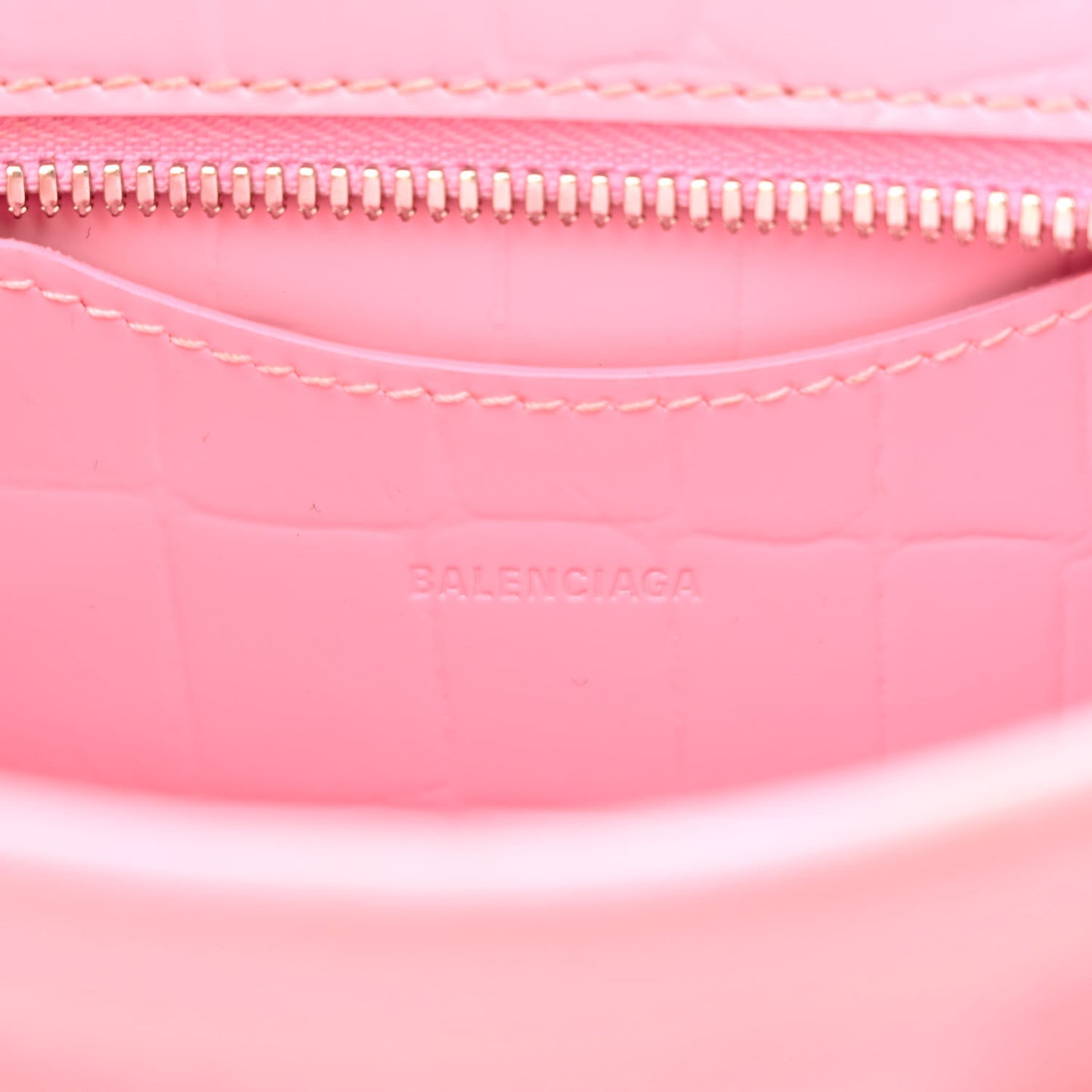 Semi Shiny Calfskin Crocodile Embossed Neo Classic Silver Hardware Mini City Pink