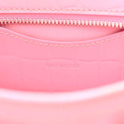 Balenciaga Semi Shiny Calfskin Crocodile Embossed Neo Classic Silver Hardware Mini City Pink 6 of 11
