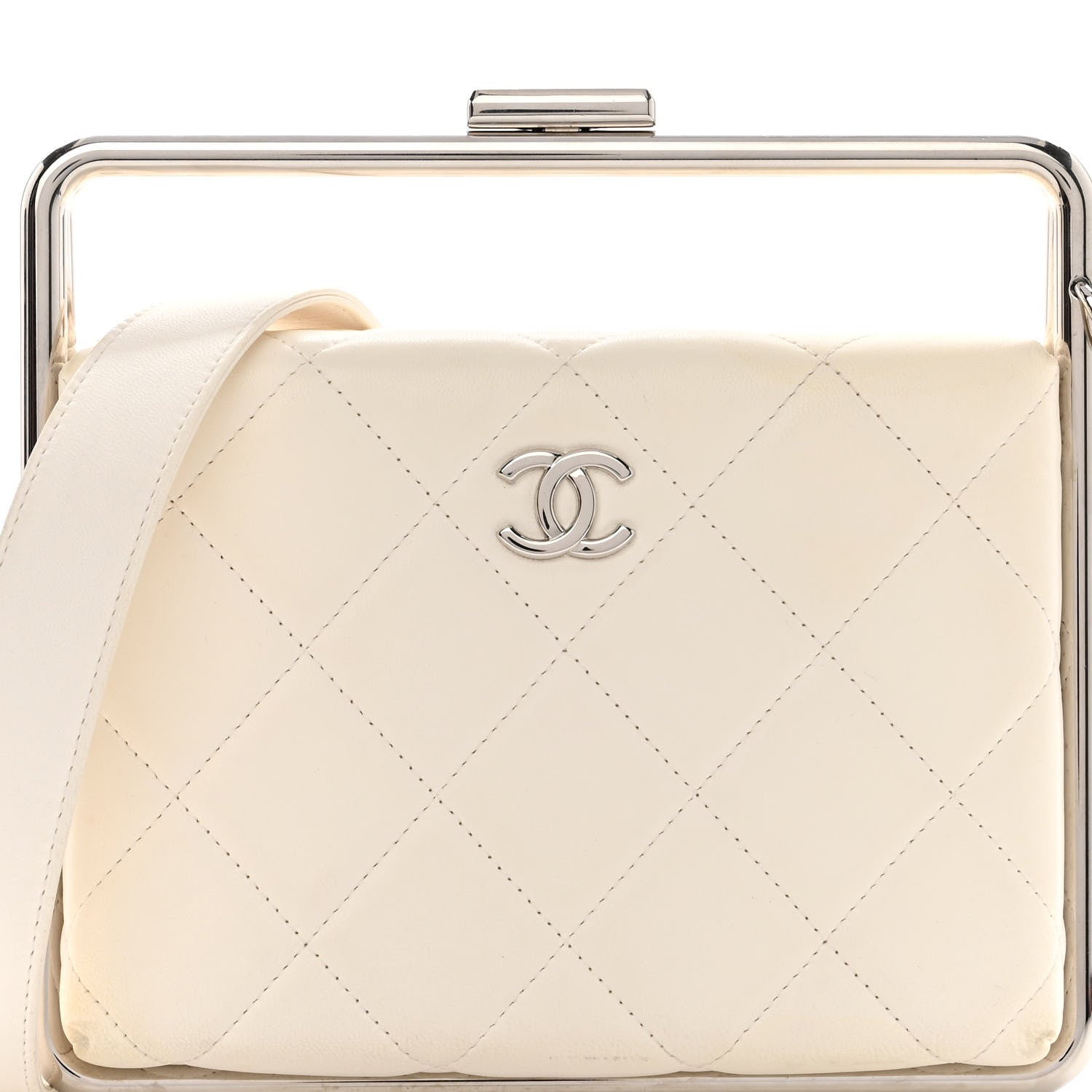 Chanel Quilted Lambskin Metal Bar Clutch Bag White 8 of 12