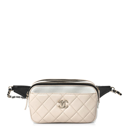 Chanel Goatskin Quilted Waist Bag Beige White Black 3 of 11
