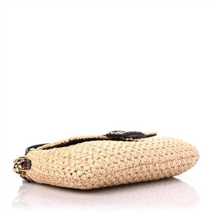 Fendi Straw Vitello King Woven Baguette Natural Ghianda 3 of 10