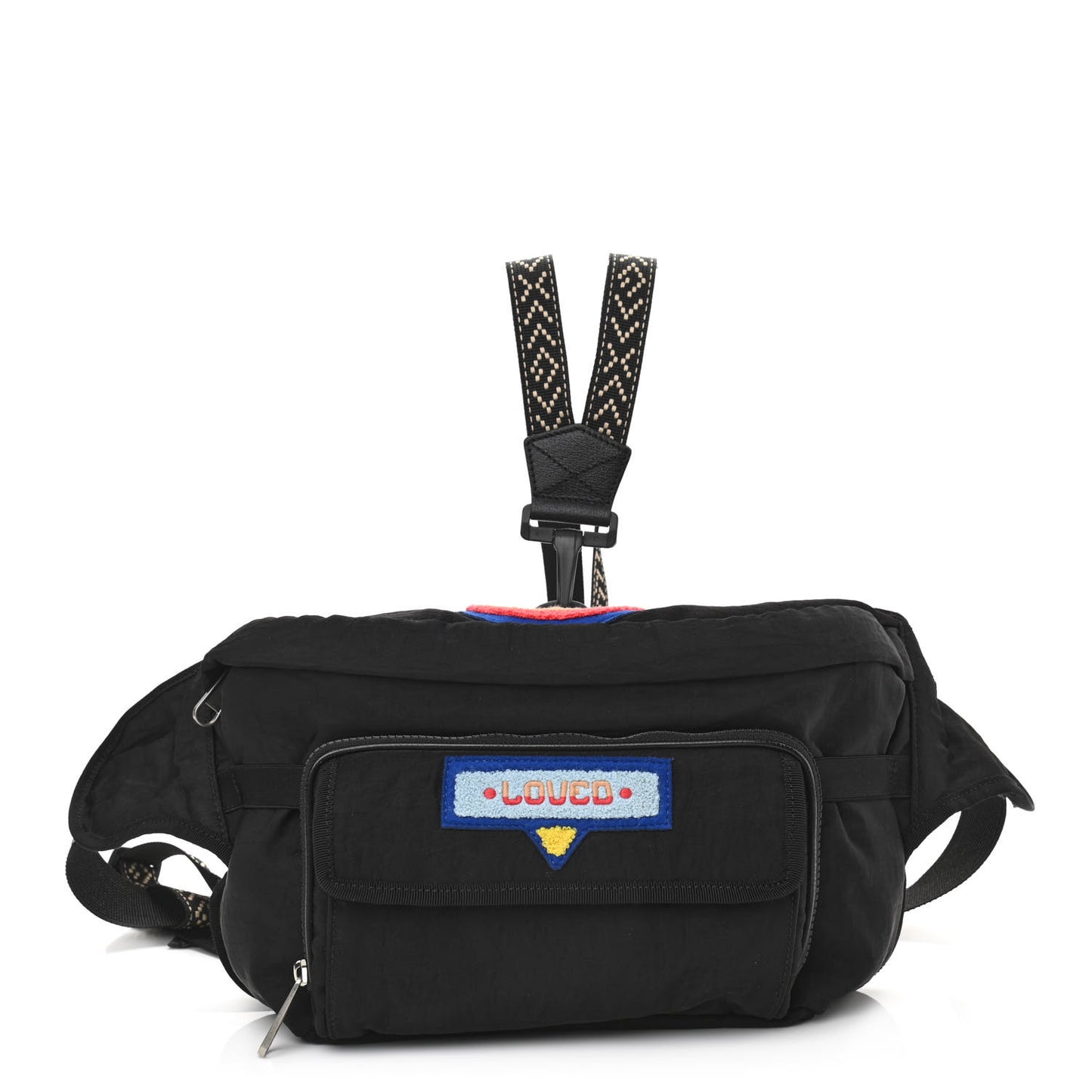 Nylon 80s Logo Patch Belt Bag Black