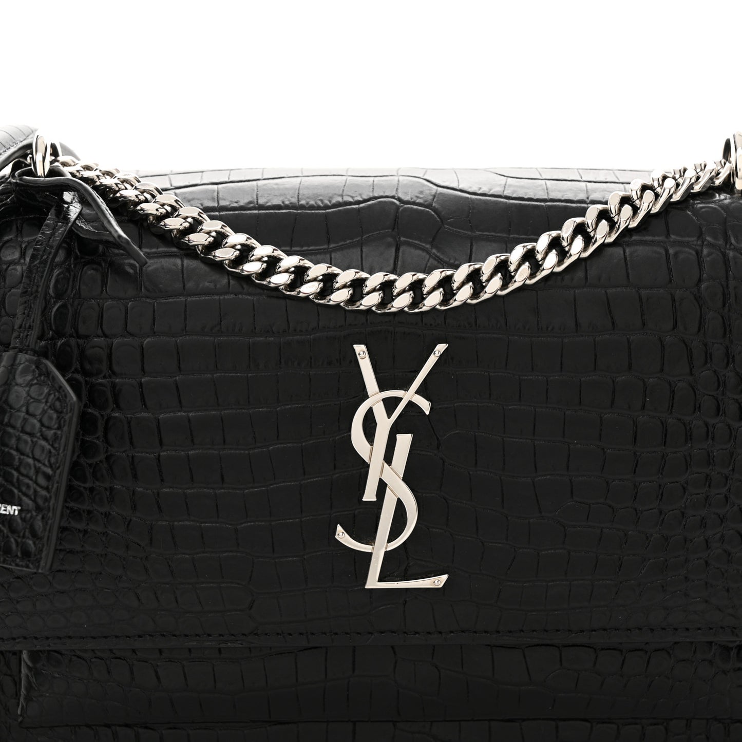 Calfskin Crocodile Embossed Medium Monogram Sunset Black