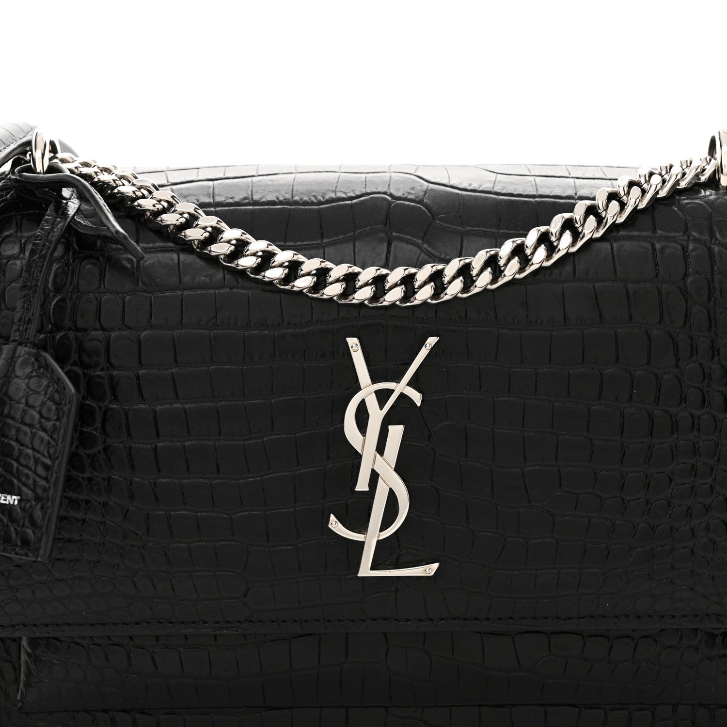 Saint Laurent Calfskin Crocodile Embossed Medium Monogram Sunset Black 8 of 14