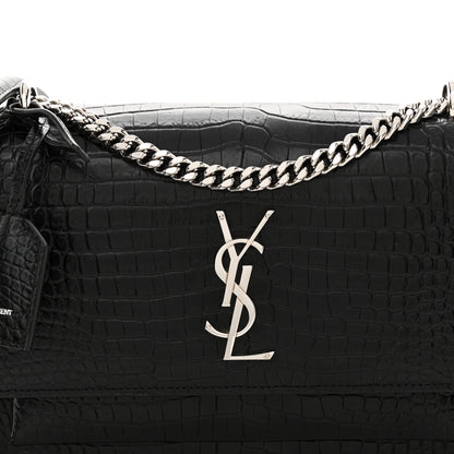 Saint Laurent Calfskin Crocodile Embossed Medium Monogram Sunset Black 8 of 14