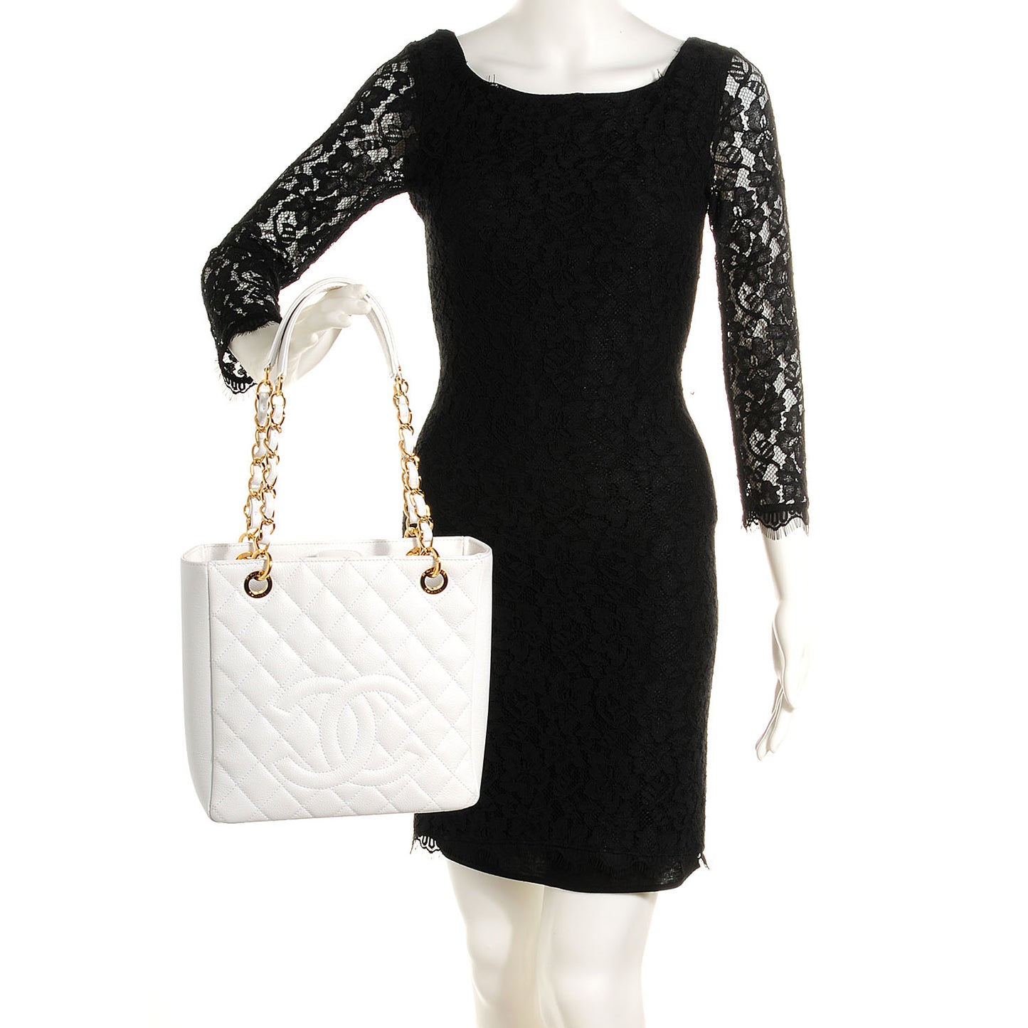 Caviar Petit Shopping Tote PST White