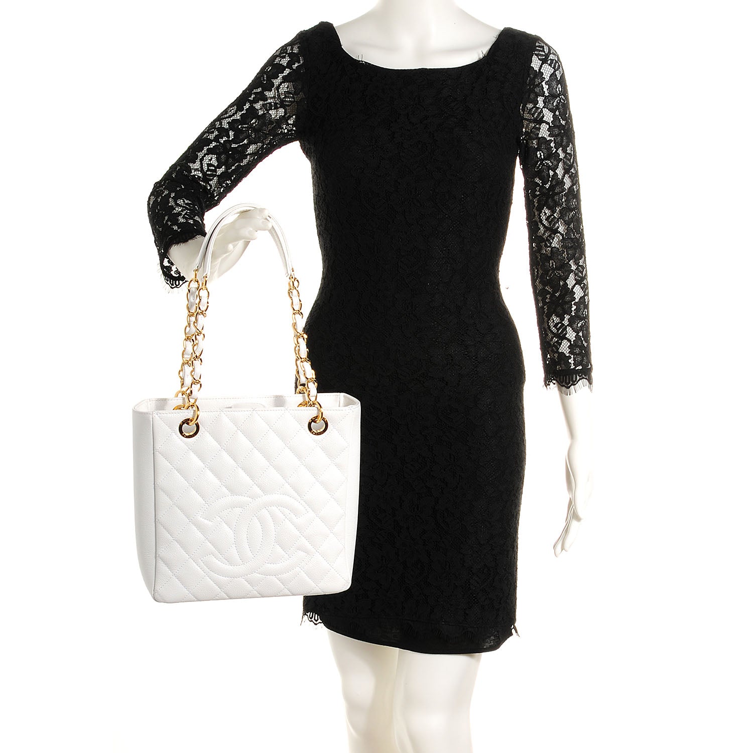 Chanel Caviar Petit Shopping Tote PST White 2 of 7