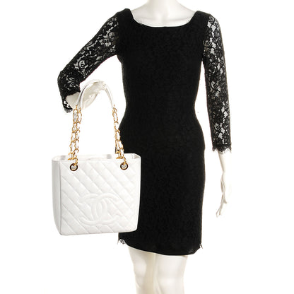 Chanel Caviar Petit Shopping Tote PST White 2 of 7