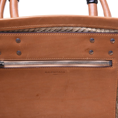 Balenciaga Straw Calfskin Bistrot Panier Small Tote Natural 9 of 14