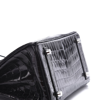 Hermes Shiny Niloticus Crocodile Birkin 25 Black 7 of 37