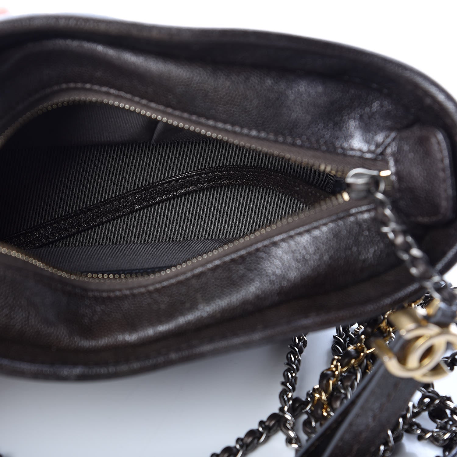 Chanel Metallic Grained Goatskin Chevron Quilted Small Gabrielle Hobo Dark Silver Gold 5 of 10