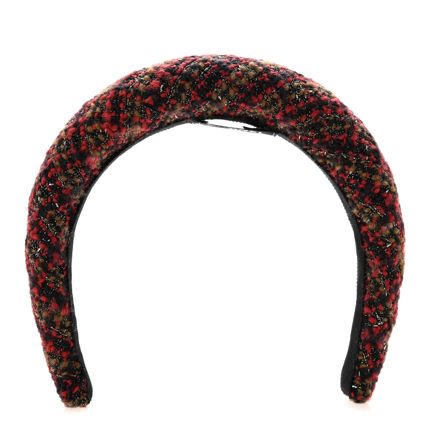 Chanel Tweed Headband Red Black Khaki 1 of 5
