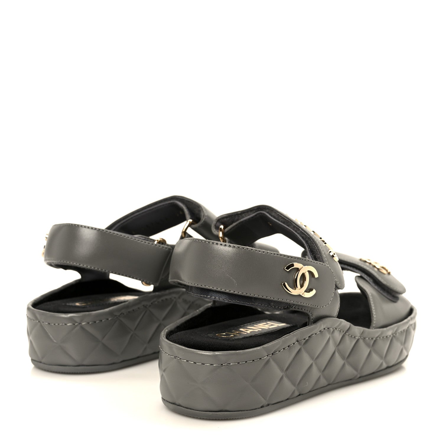 Chanel Shiny Calfskin Logo Platform Sandals 36 Grey 5 of 10