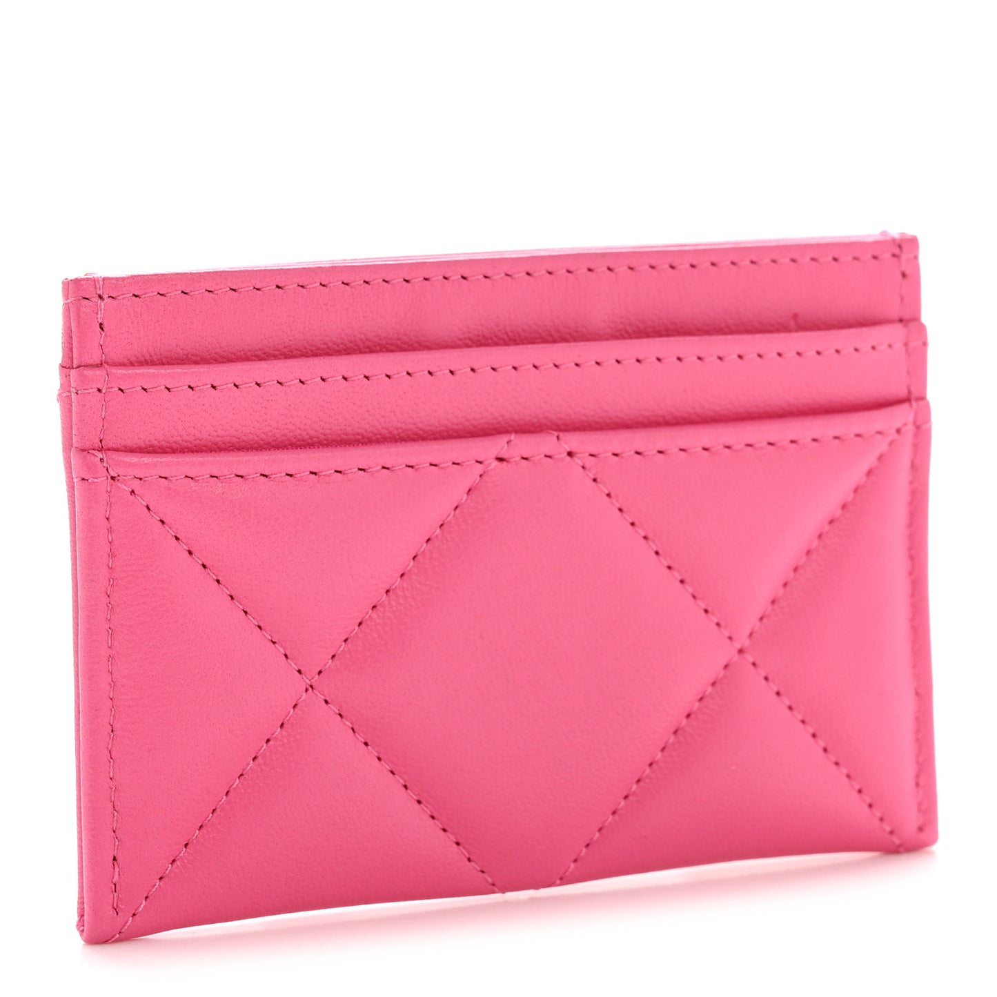 Lambskin Quilted Chanel 19 Card Holder Dark Pink