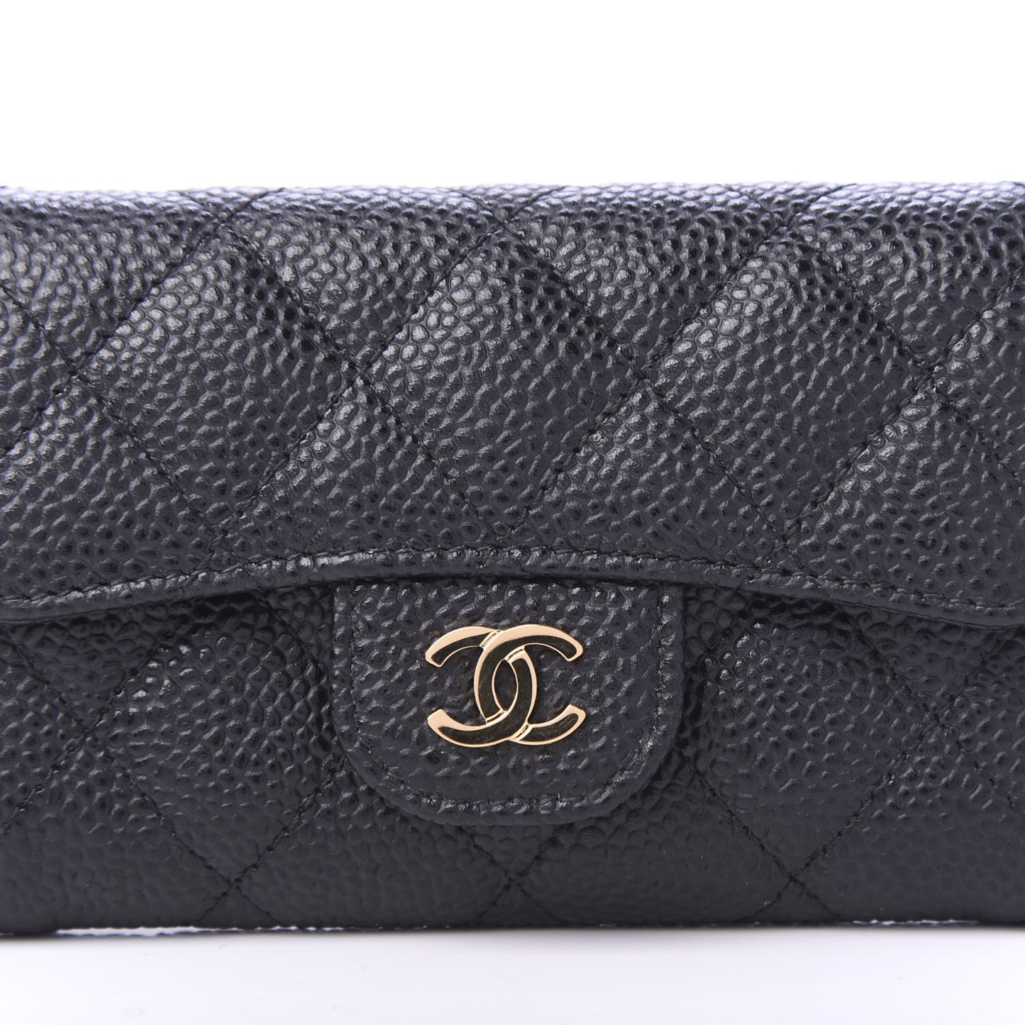 Caviar Quilted Flap Card Holder Wallet Black