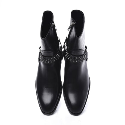 Saint Laurent Calfskin Studded Mens Wyatt Harness Boots 41 Black 5 of 11