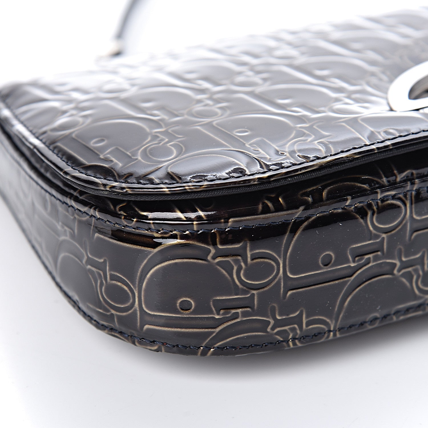 Christian Dior Patent Monogram Trotter Maris Pearl Shoulder Bag Brown 9 of 12