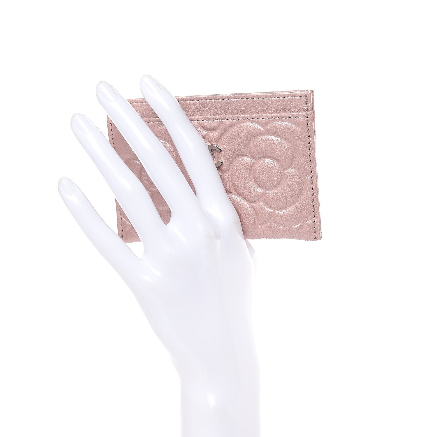 Chanel Goatskin Camellia Embossed Card Holder Light Pink 2 of 9