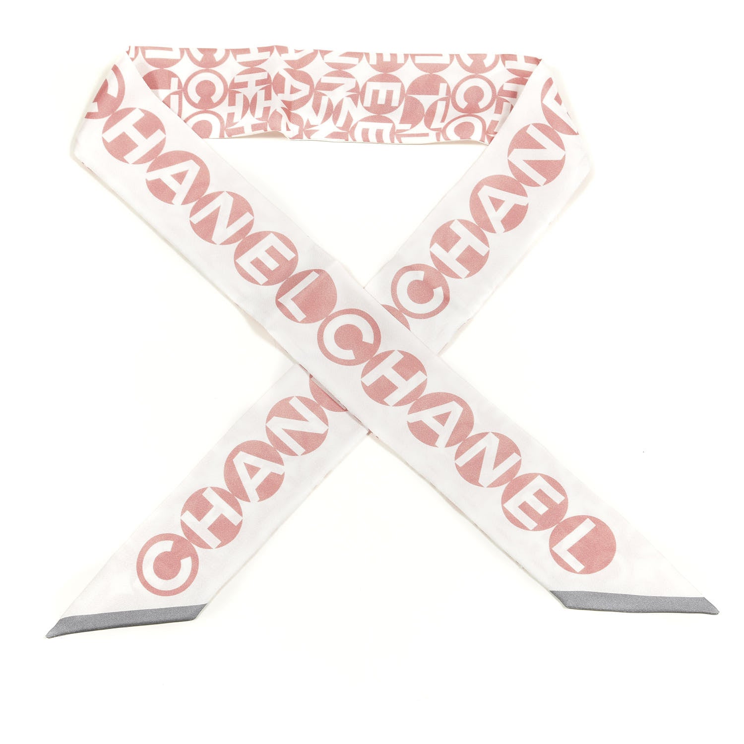 Chanel Silk CC Slim Bandeau Scarf Pink Grey 1 of 2
