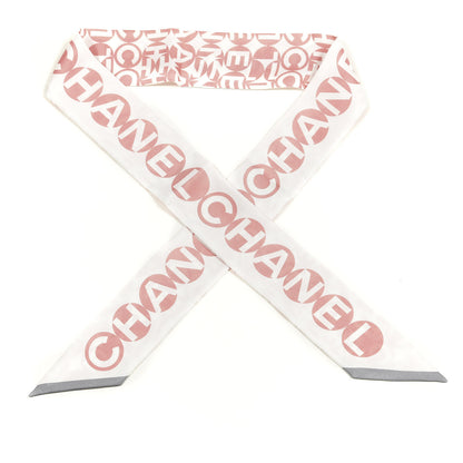 Chanel Silk CC Slim Bandeau Scarf Pink Grey 1 of 2