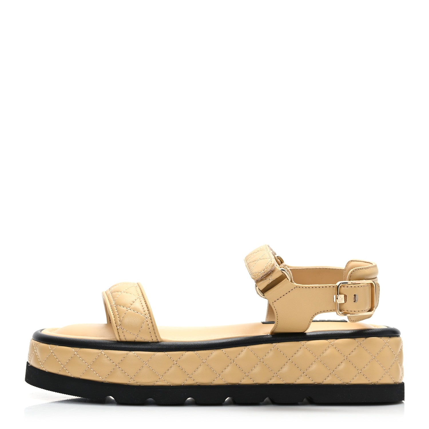 Chanel Lambskin Quilted Platform Sandals 41 Beige Black 1 of 9