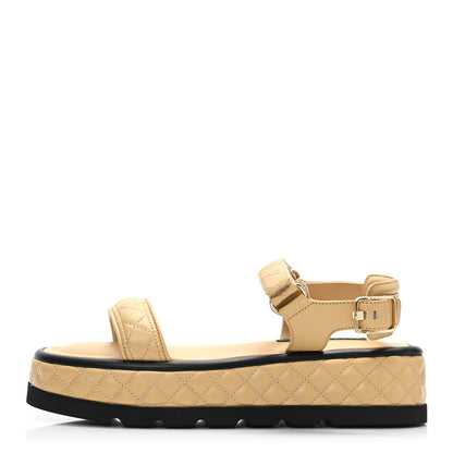 Chanel Lambskin Quilted Platform Sandals 41 Beige Black 1 of 9