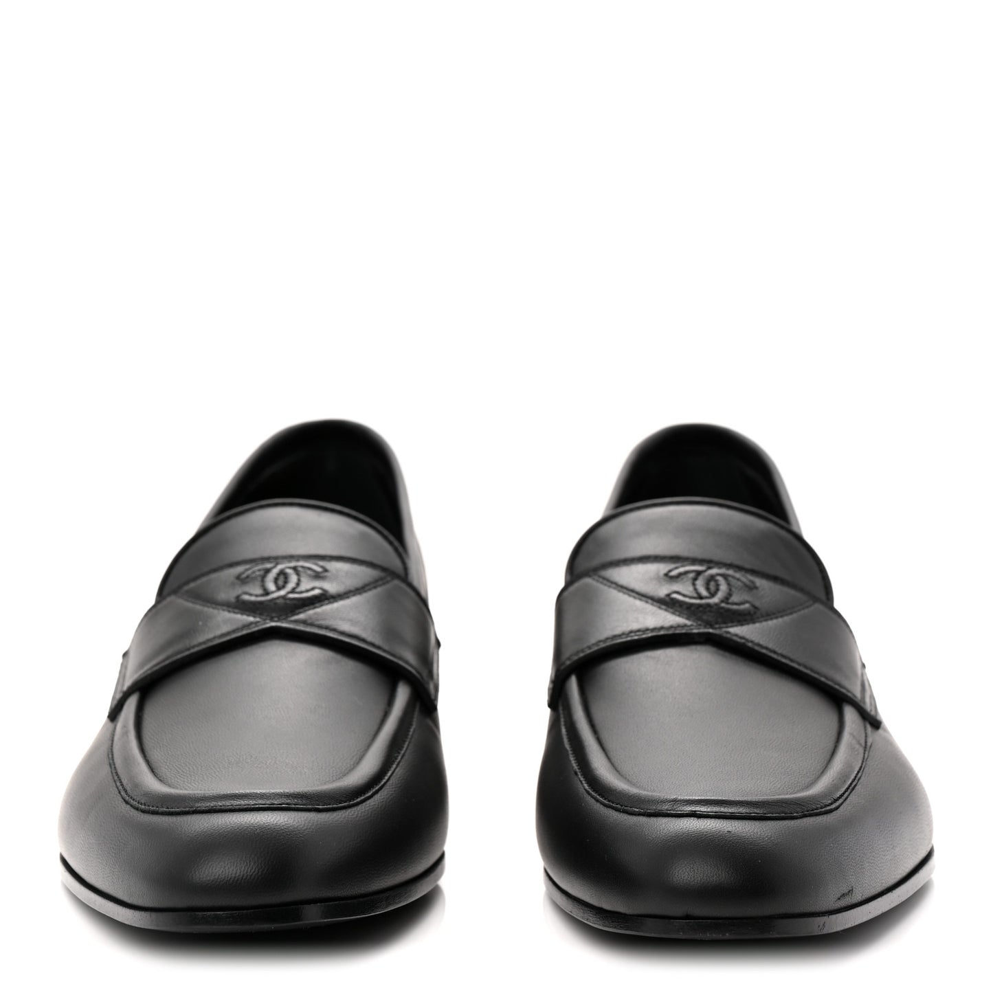 Lambskin Mens Stitched CC Loafers 42 Black