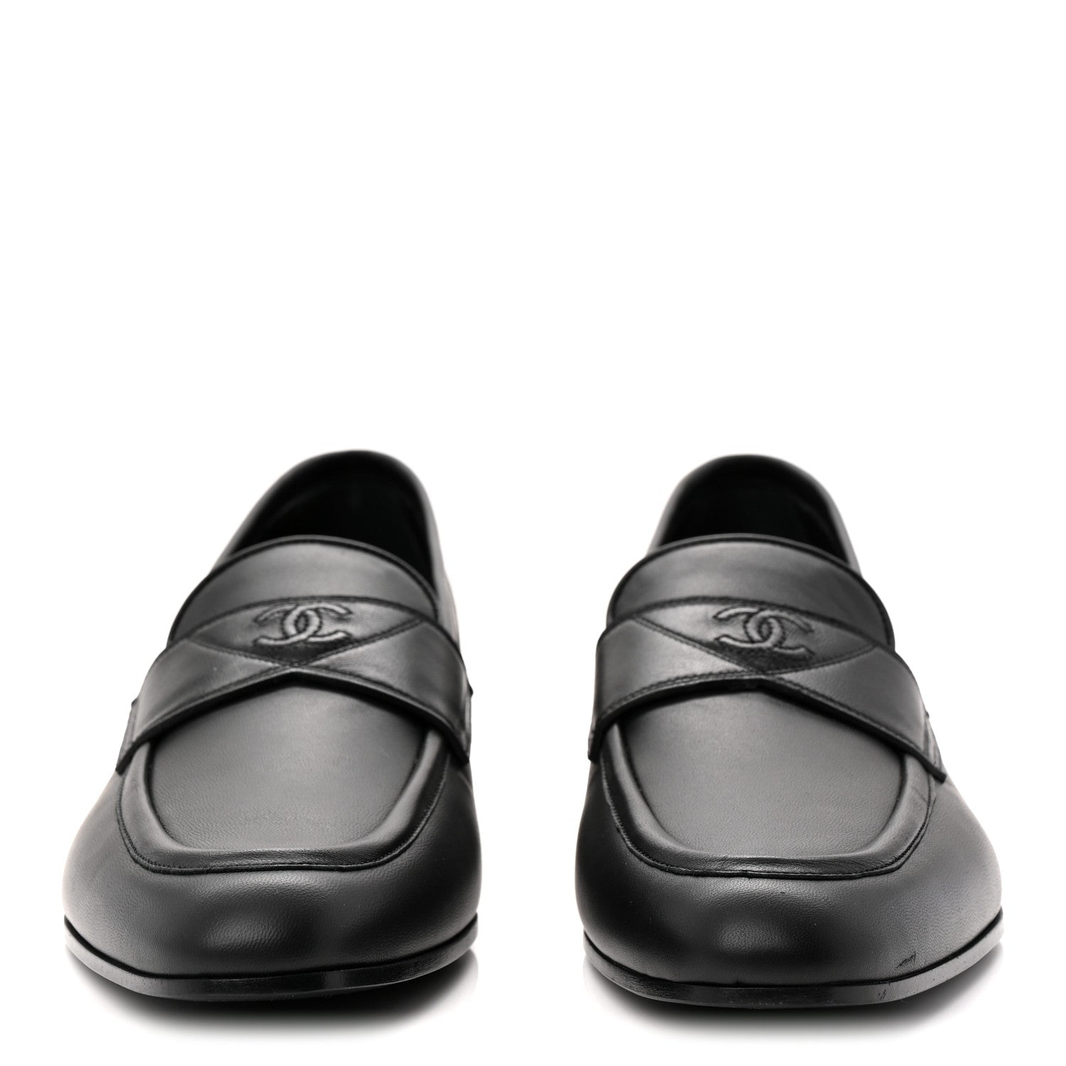Chanel Lambskin Mens Stitched CC Loafers 42 Black 2 of 9