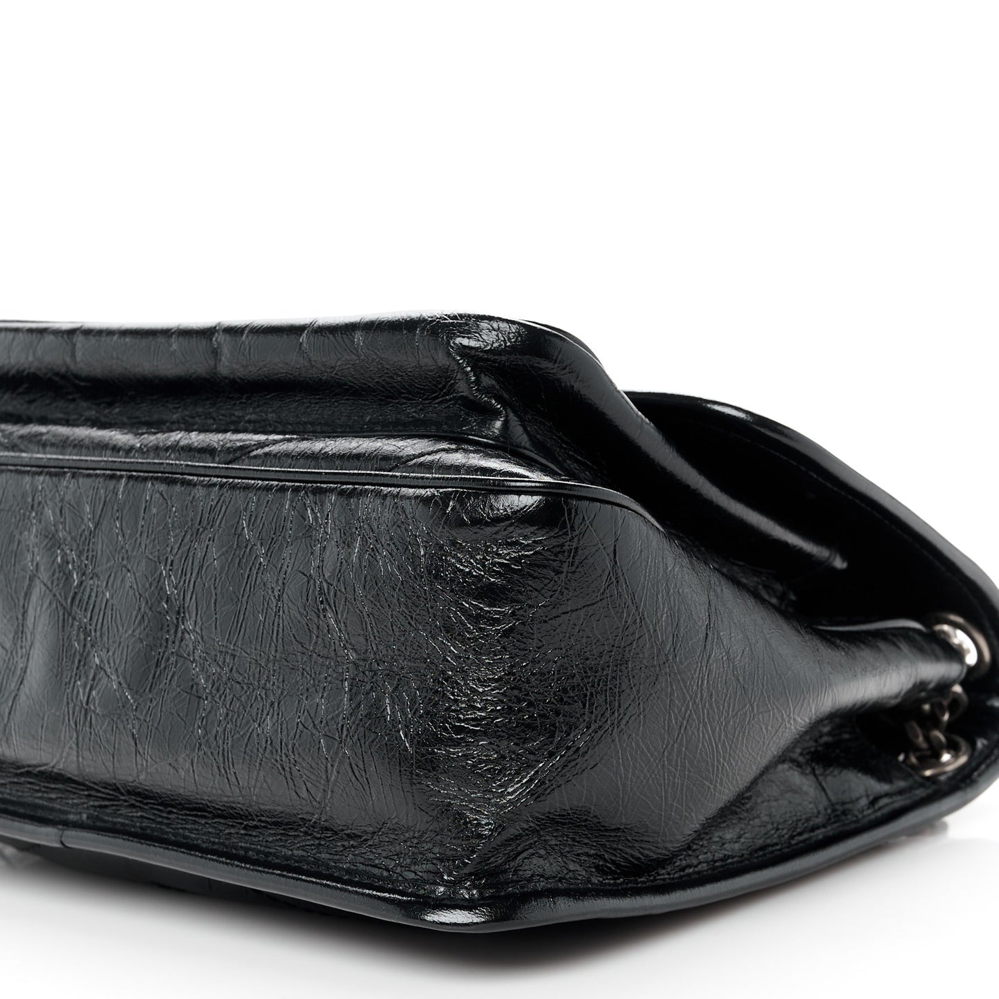 Crinkled Calfskin Matelasse Monogram Medium Niki Chain Satchel Black