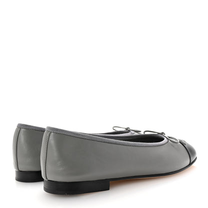 Chanel Lambskin Cap Toe CC Ballerina Flats 39.5 Grey Black 5 of 10