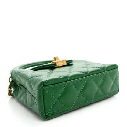 Chanel Shiny Aged Calfskin Quilted Mini Nano Kelly Shopper Green 3 of 9