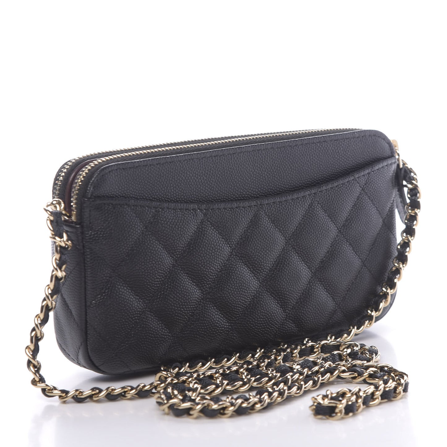 Caviar Quilted Small Clutch With Chain Black
