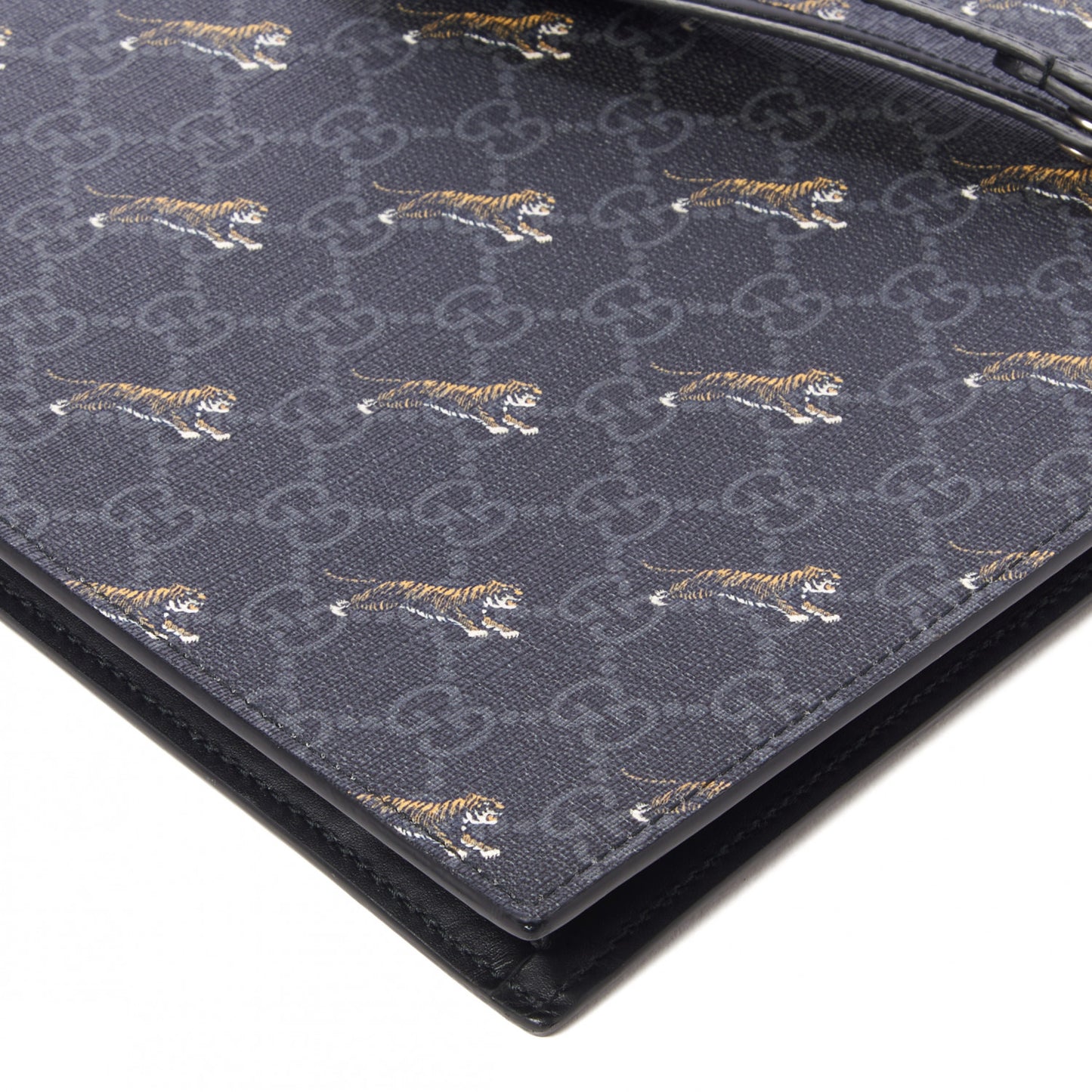 GG Supreme Monogram Tigers Zip Wristlet Pouch Black