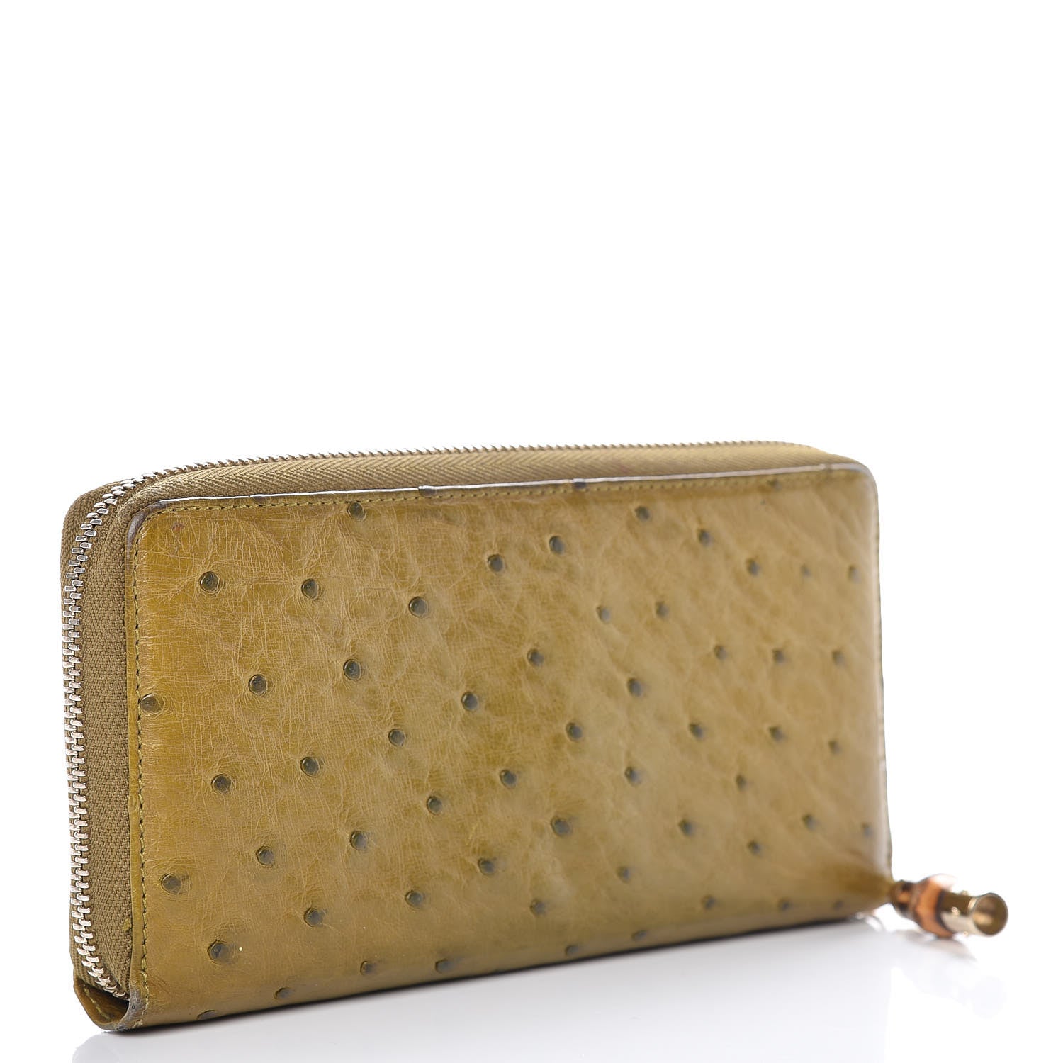 Gucci Ostrich Bamboo Zip Around Wallet Green 3 of 13