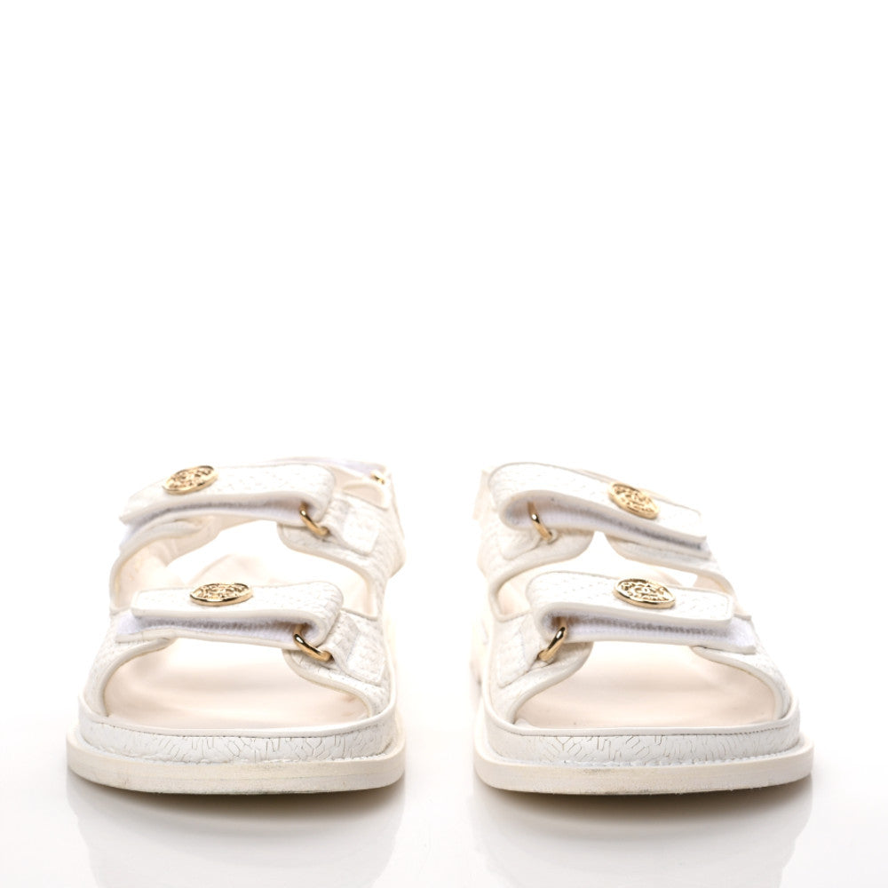 Chanel Calfskin Printed Velcro Dad Sandals 36.5 White 3 of 12