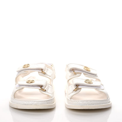 Chanel Calfskin Printed Velcro Dad Sandals 36.5 White 3 of 12
