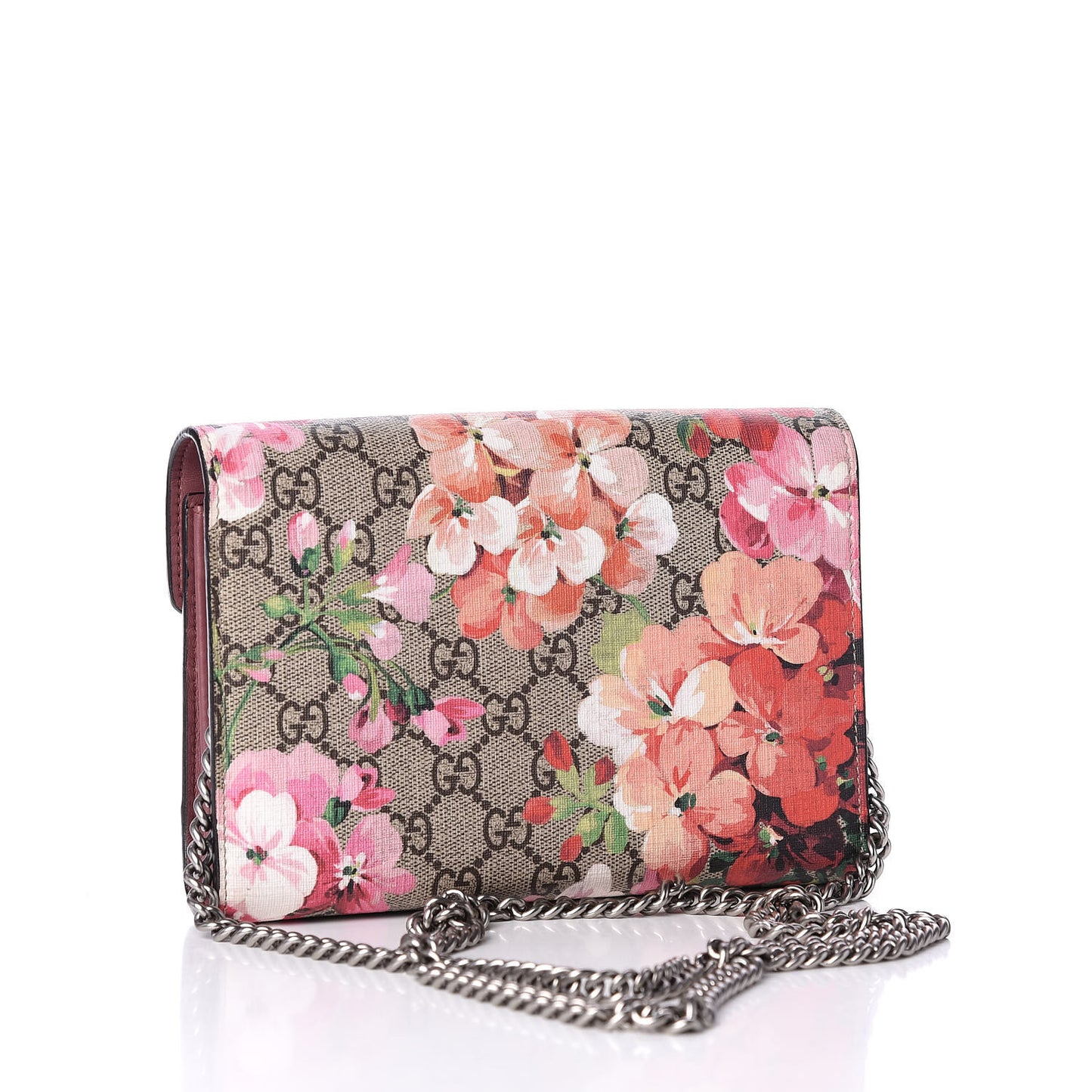 GG Supreme Monogram Blooms Mini Dionysus Chain Wallet Beige Multicolor Dry Rose