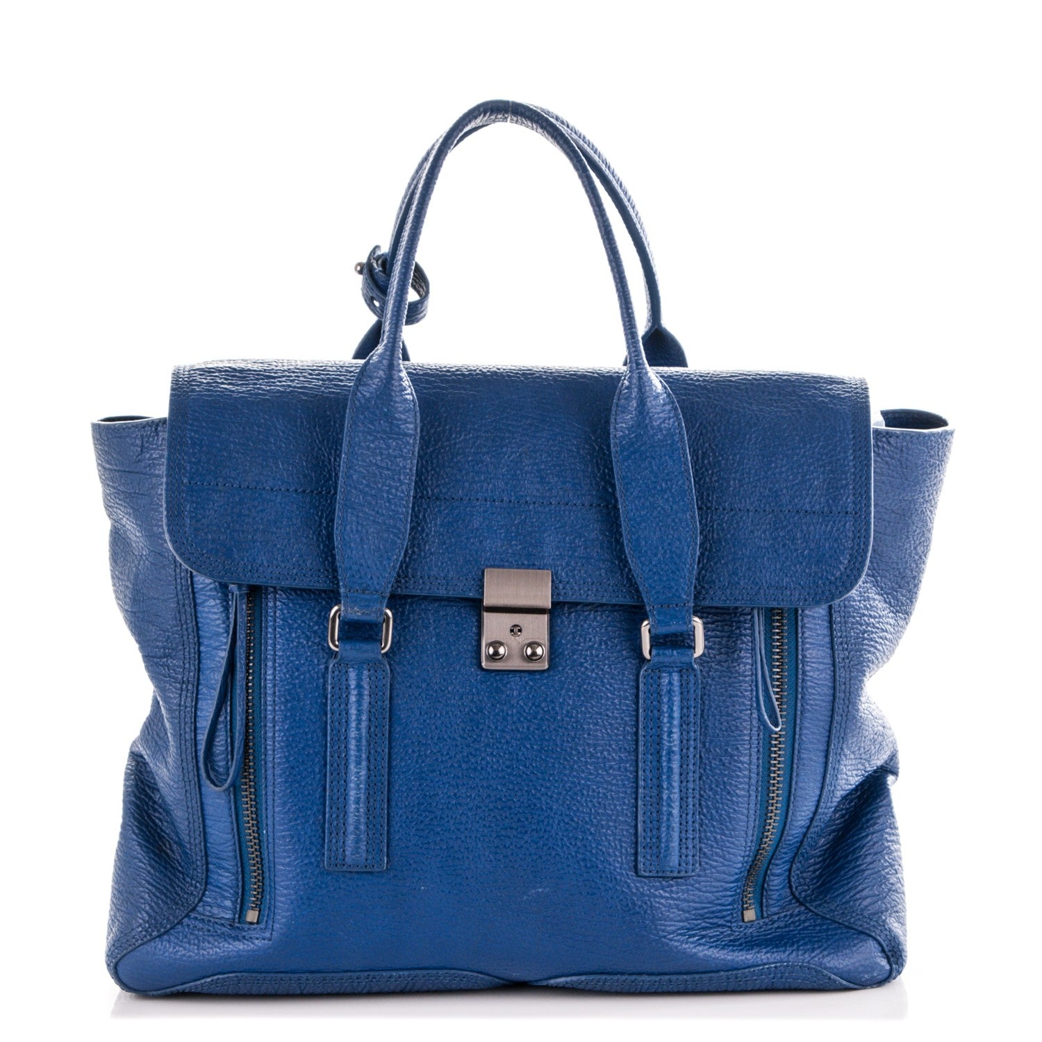 3.1 Phillip Lim 3.1 Textured Calfskin Large Pashli Satchel Cobalt 1 of 6