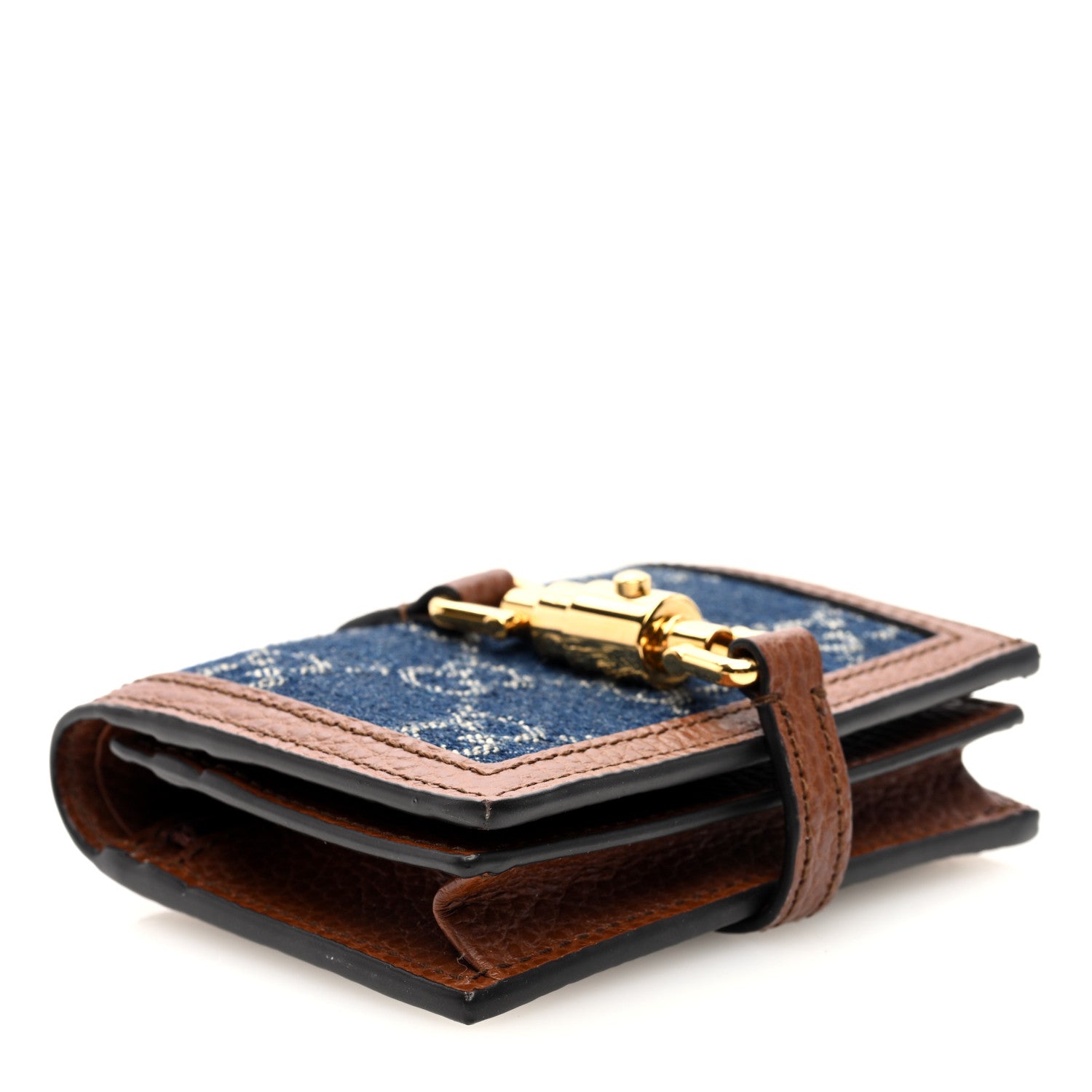 Gucci New Denim GG Monogram Jackie 1961 Card Case Blue Tea Cuir 4 of 6