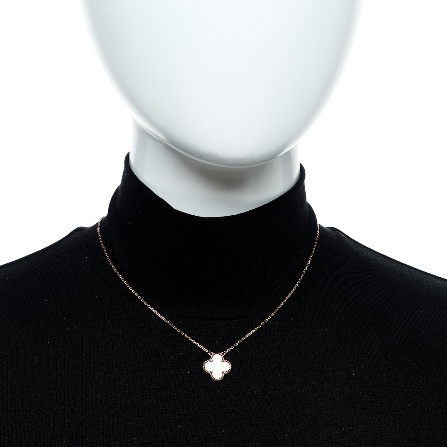 18K Rose Gold Gray Mother of Pearl Vintage Alhambra Pendant Necklace