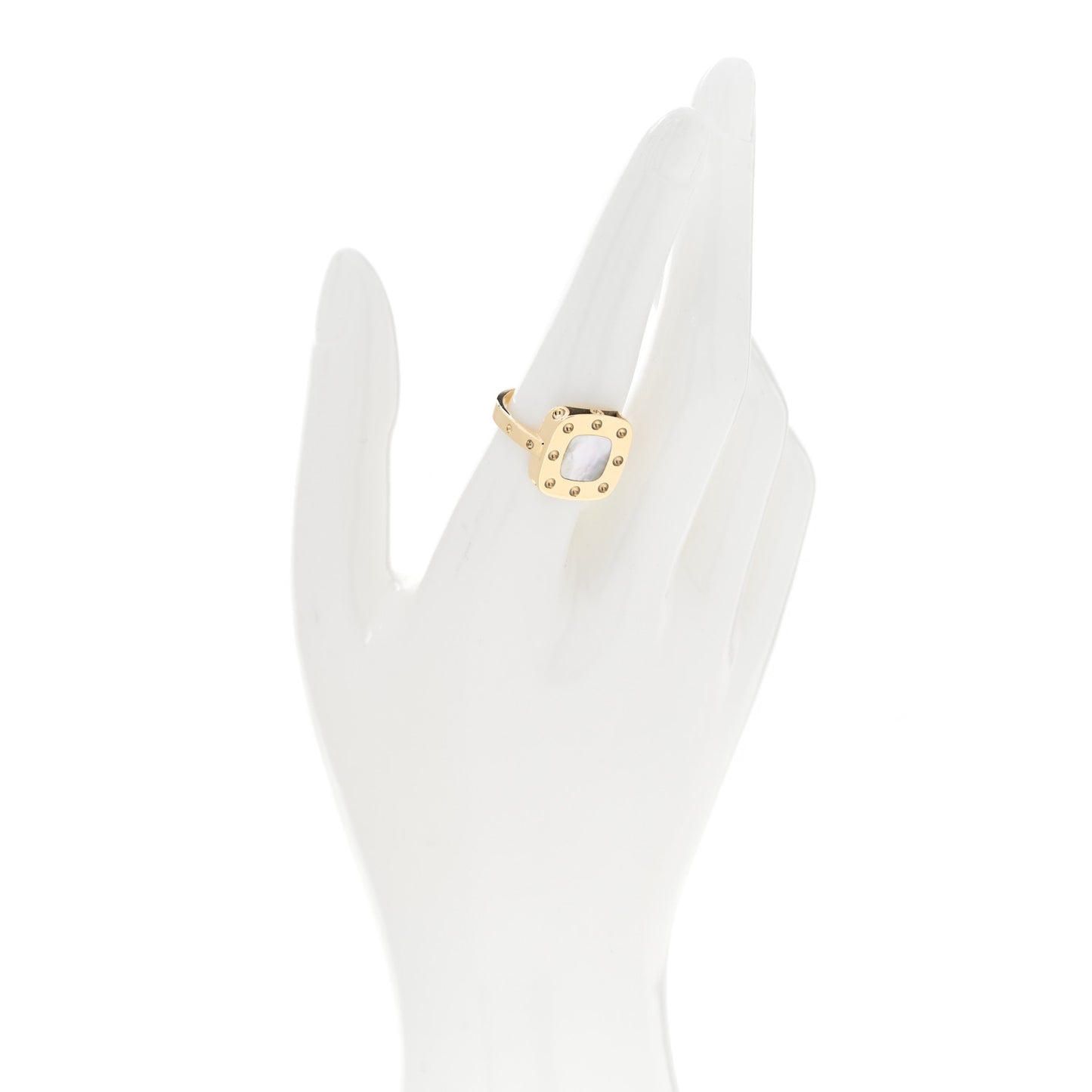 18K Yellow Gold Mother of Pearl Pois Moi Square Ring 55 7.25