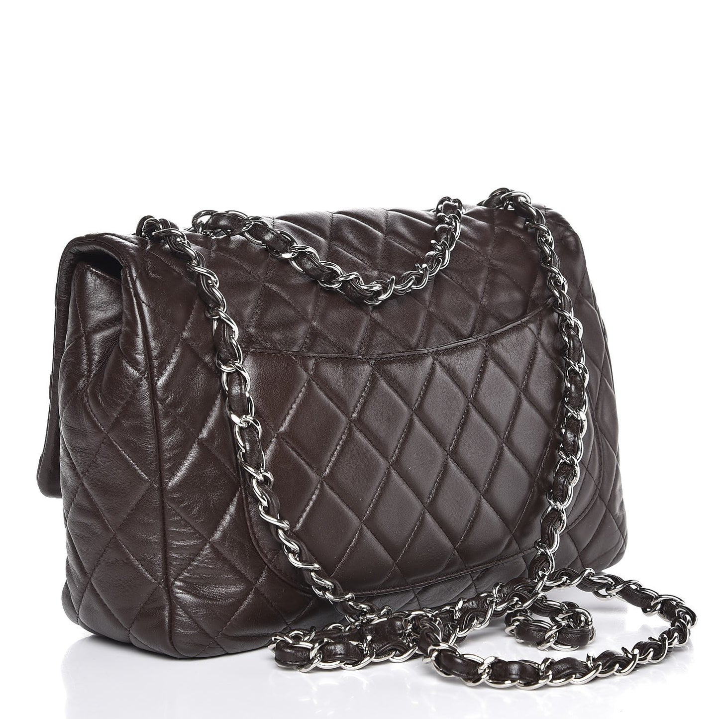 Lambskin Quilted Jumbo Single Flap Dark Brown